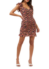 ASTR the Label Floral Ruched Dress in Fuchsia-Orange Ditsy at Nordstrom
