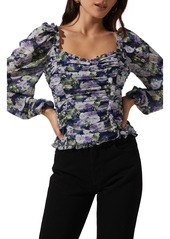 ASTR the Label Floral Ruffle Top in Navy-Purple Multi Floral at Nordstrom