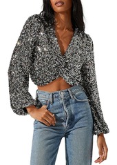 ASTR Womens Sequined Front Twist Cropped