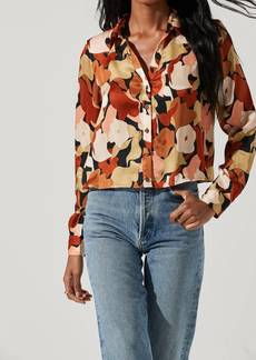 ASTR Yesenia Abstract Print Long Sleeve Top In Black Rust Floral