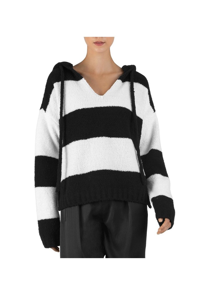 ATM Anthony Thomas Melillo Chenille Womens Striped Hoodie V-Neck Sweater