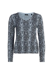 ATM Anthony Thomas Melillo Cotton Cashmere Zebra Printed V-Neck Sweater