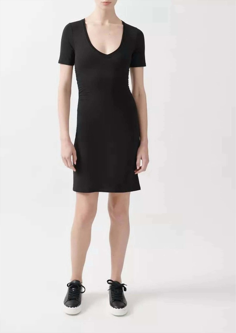 ATM Anthony Thomas Melillo Short Sleeve V-Neck Side Ruched Dress In Black