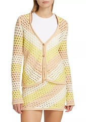 ATM Anthony Thomas Melillo Striped Cotton Crochet Cardigan