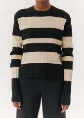 ATM Anthony Thomas Melillo Viscose Striped Long Sleeve Sweater In Linen/black