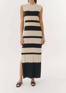 ATM Anthony Thomas Melillo Viscose Variegated Striped Maxi Dress In Linen/black