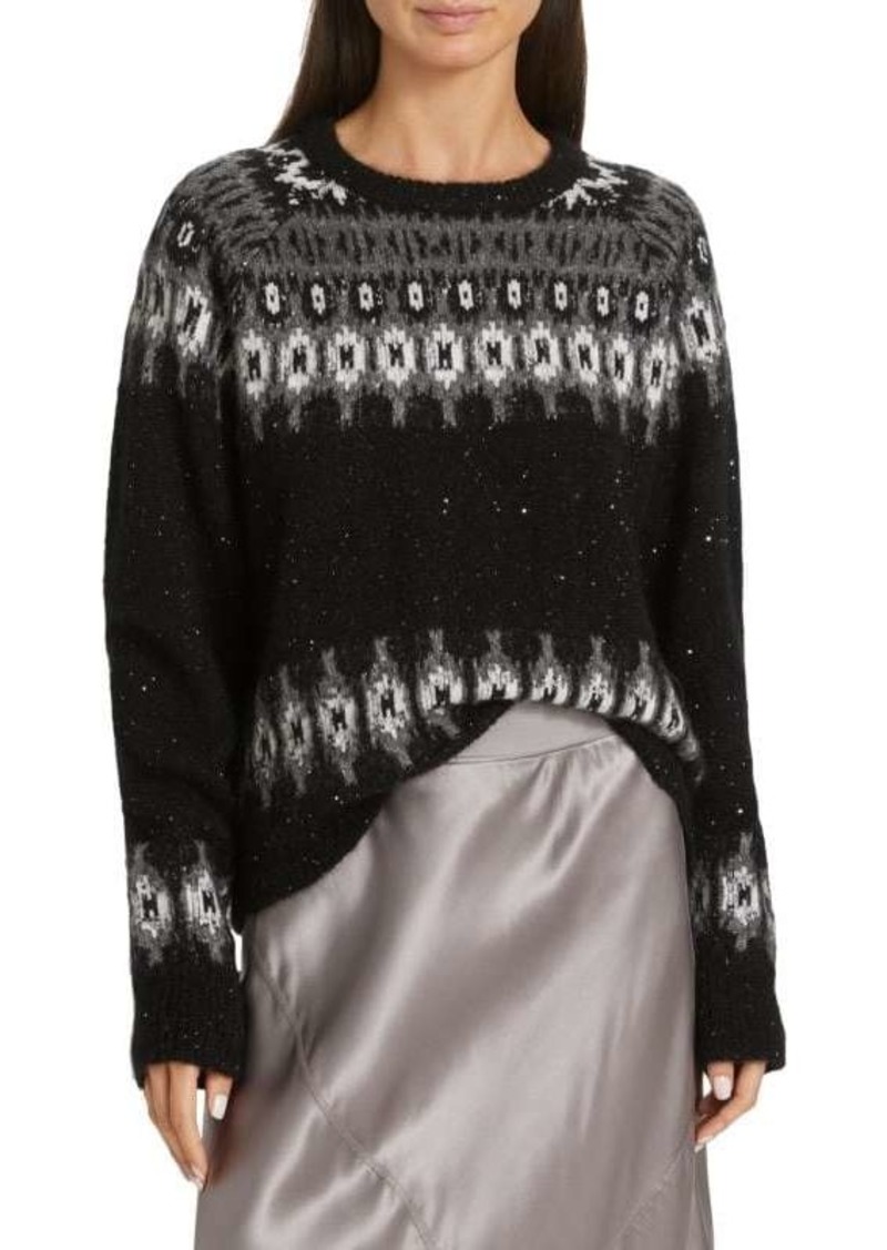 ATM Anthony Thomas Melillo Wool Blend Sequin Fair Isle Sweater