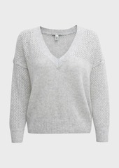 Autumn Cashmere 3/4-Sleeve V-Neck Mesh Sweater