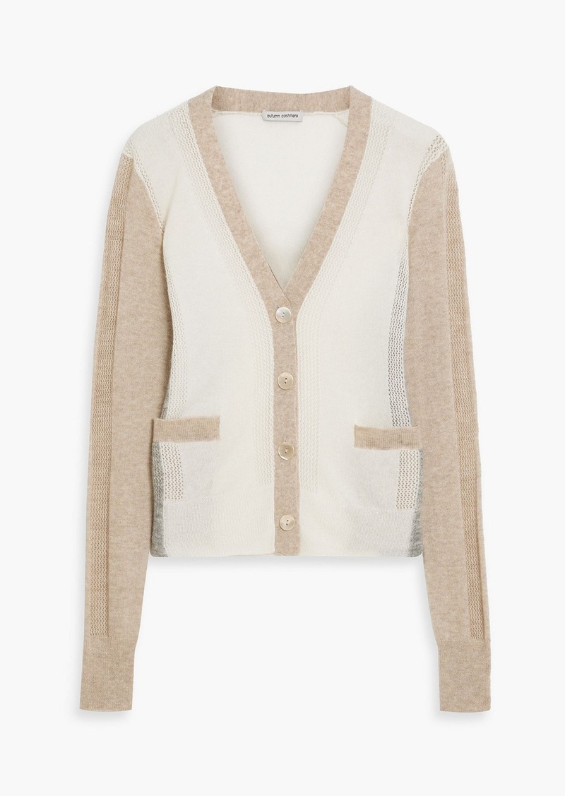 Autumn Cashmere - Color-block cashmere and silk-blend cardigan - White - M