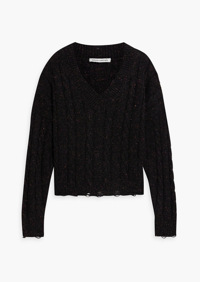 Autumn Cashmere - Distressed Donegal cable-knit sweater - Black - S