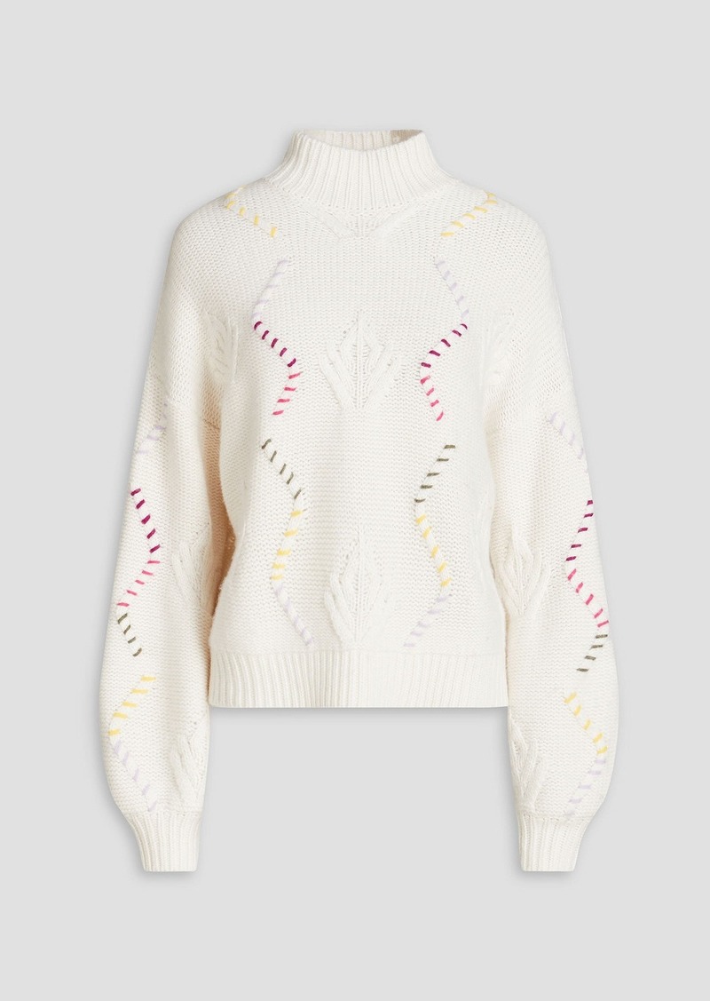 Autumn Cashmere - Embroidered knitted turtleneck sweater - White - XS