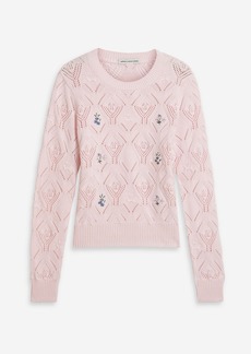 Autumn Cashmere - Embroidered pointelle-knit cotton sweater - Pink - S