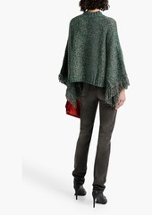 Autumn Cashmere - Fringed Donegal knitted poncho - Green - M