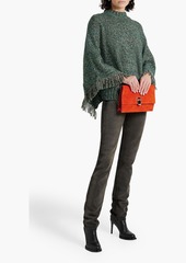 Autumn Cashmere - Fringed Donegal knitted poncho - Green - M