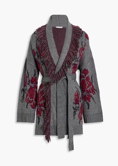 Autumn Cashmere - Fringed jacquard-knit cardigan - Gray - M
