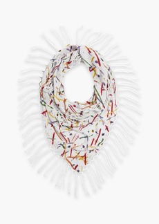 Autumn Cashmere - Fringed printed cashmere scarf - White - OneSize