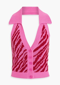 Autumn Cashmere - Jacquard-knit cotton halterneck top - Pink - L