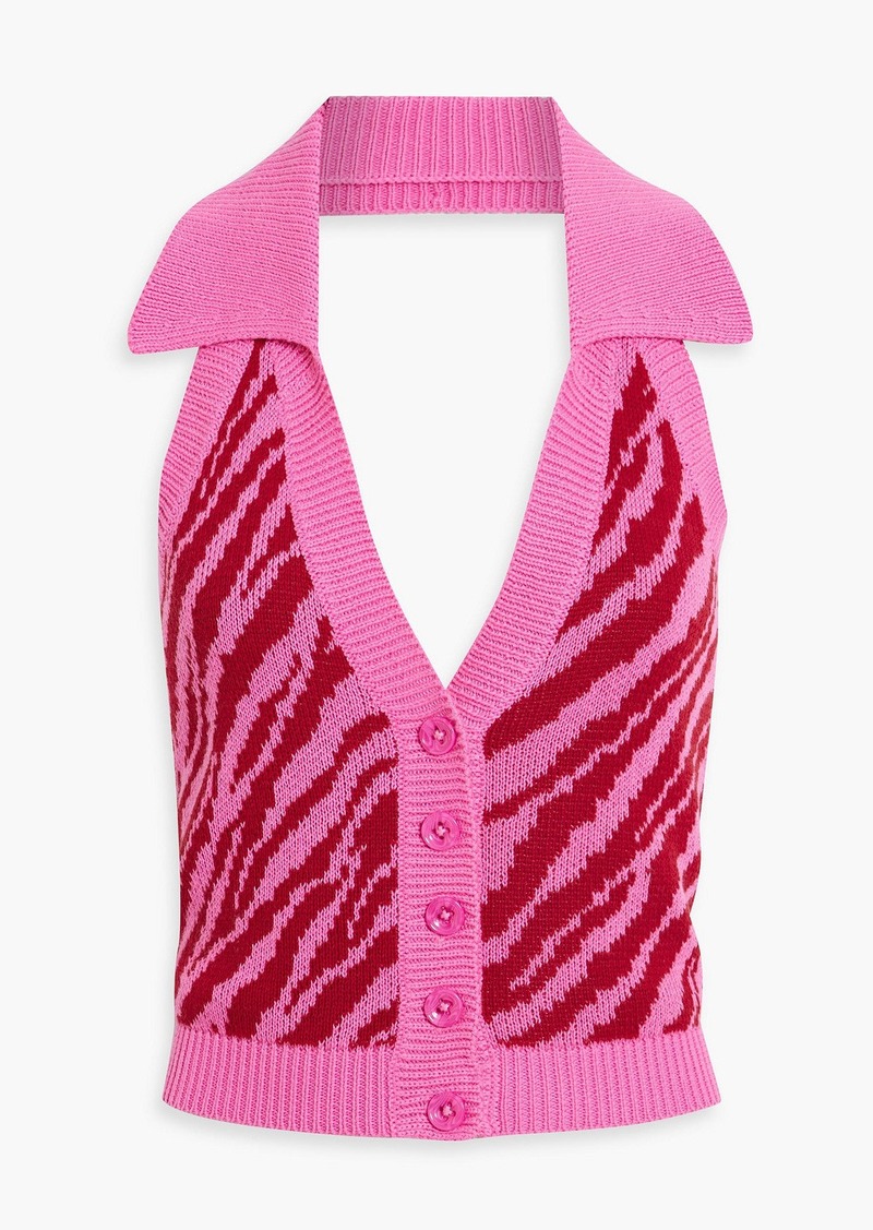 Autumn Cashmere - Jacquard-knit cotton halterneck top - Pink - S