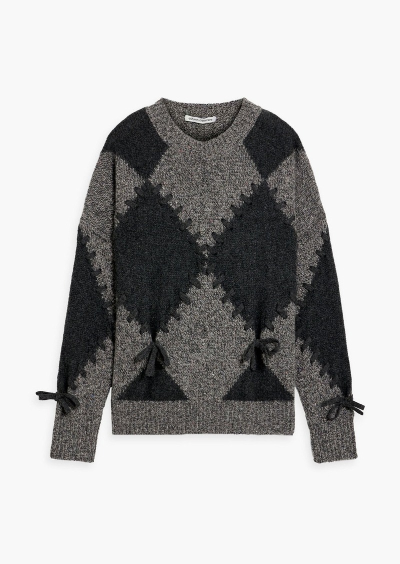 Autumn Cashmere - Lace-up argyle knitted sweater - Gray - S