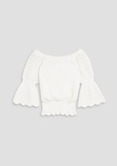 Autumn Cashmere - Off-the-shoulder ruffled pointelle-knit cotton top - White - XS