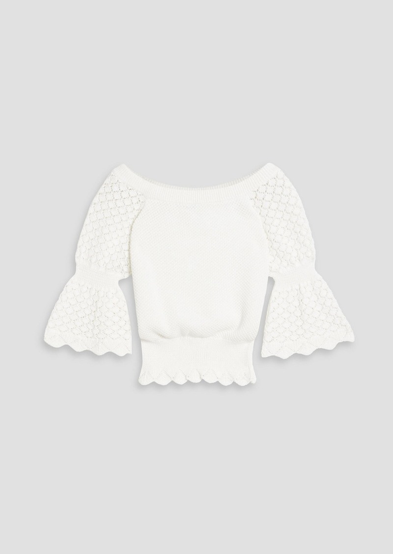 Autumn Cashmere - Off-the-shoulder ruffled pointelle-knit cotton top - White - XS