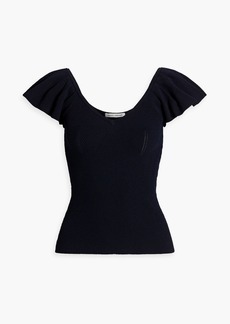 Autumn Cashmere - Ruffled ribbed-knit top - Blue - XS