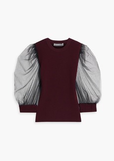 Autumn Cashmere - Tulle-paneled bouclé-knit top - Burgundy - S