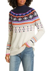 autumn cashmere Mock Neck Fair Isle Cashmere Sweater in Mojave/Navy at Nordstrom