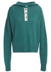 Autumn Cashmere Woman Button-detailed Cotton Hooded Sweater Teal