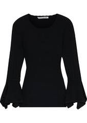 Autumn Cashmere Woman Fluted Pointelle Knit-paneled Ribbed-knit Sweater Black