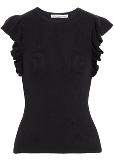 Autumn Cashmere - Ruffled ribbed cotton top - Black - XS