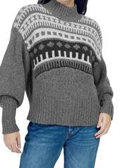 Autumn Cashmere Fair Isle Yoke Mock Cashmere Sweater In Cement/neutrals