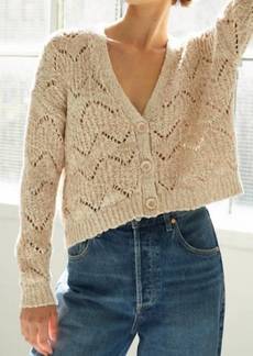 Autumn Cashmere Pointelle Stitch Cardigan With Marled Colors In Sand Combo