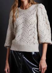 Autumn Cashmere Puff Sleeve Pointelle Sweater In Sleet