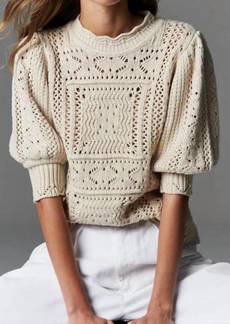 Autumn Cashmere Puff Sleeve Tile Stitch Mock Top In Natural