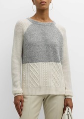 Autumn Cashmere Striped-Back Colorblock Cable-Knit Sweater
