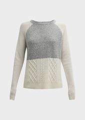 Autumn Cashmere Striped-Back Colorblock Cable-Knit Sweater