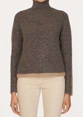 Autumn Cashmere Tipped Tweed Mock W/ Rib Raglan Detail Sweater In Asphalt/cork Combo