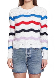 Autumn Cashmere Wavy Stripe Crew Sweater In White Brights