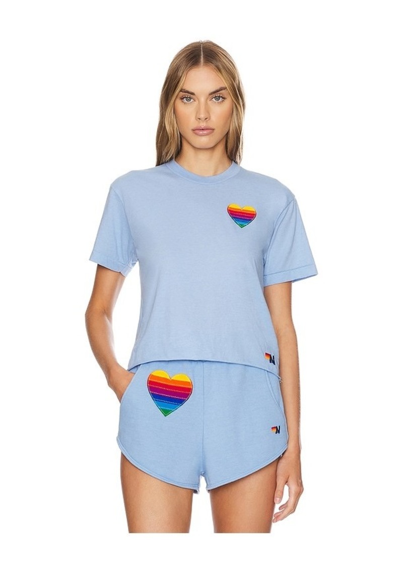 Aviator Nation Rainbow Heart Stitch Boyfriend T-shirt