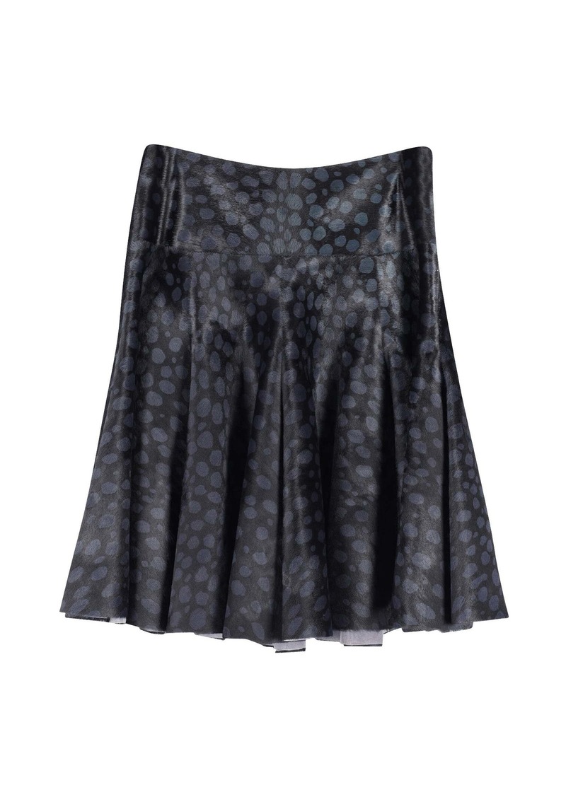 Azzedine Alaia Alaia Printed Pony Skin Skater Skirt in Black Leather