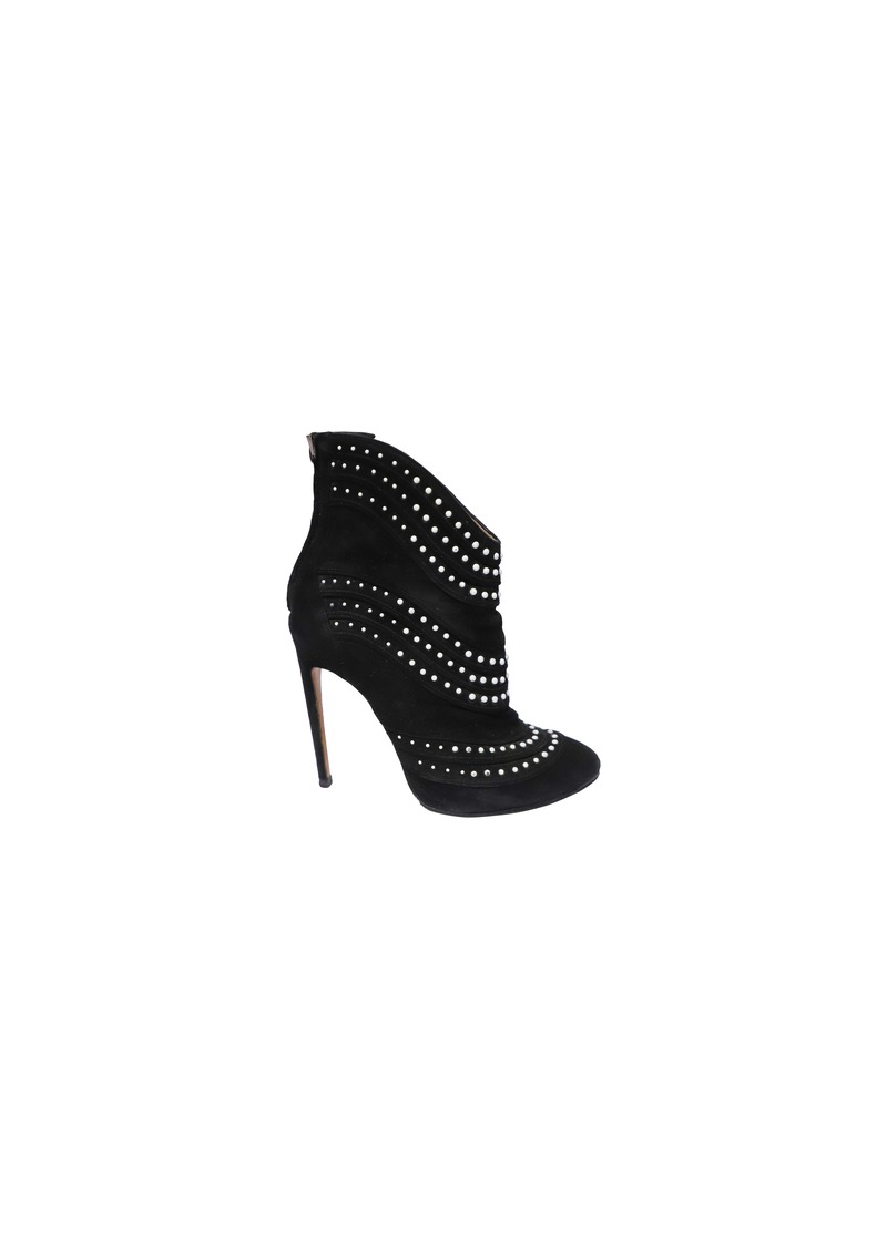 Azzedine Alaia Alaia Studded Pearls Ankle Boots in Black Suede