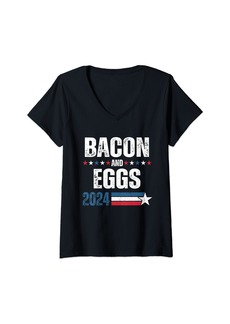 Womens Bacon & Eggs 2024 Funny Election Campaign '24 V-Neck T-Shirt
