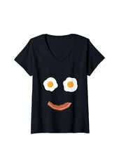Womens Bacon & Eggs Smiley Face Food T-Shirt Fried Breakfast lover V-Neck T-Shirt