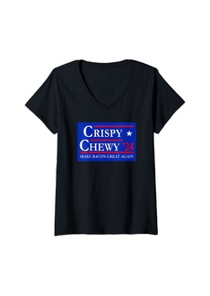 Womens Bacon 2024 Crispy and Chewy The Best Candidates V-Neck T-Shirt