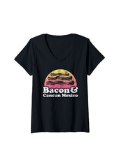 Womens Bacon and Cancun Mexico V-Neck T-Shirt