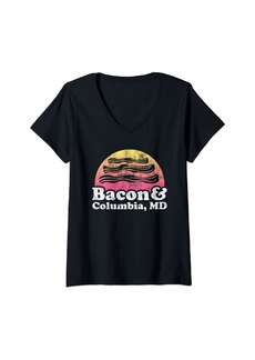 Womens Bacon and Columbia MD or Maryland V-Neck T-Shirt