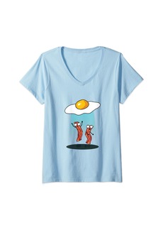Womens Bacon And Eggs Shirt UFO Abducting Alien Breakfast Food Love V-Neck T-Shirt