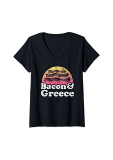 Womens Bacon and Greece V-Neck T-Shirt