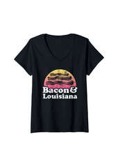 Womens Bacon and Louisiana V-Neck T-Shirt